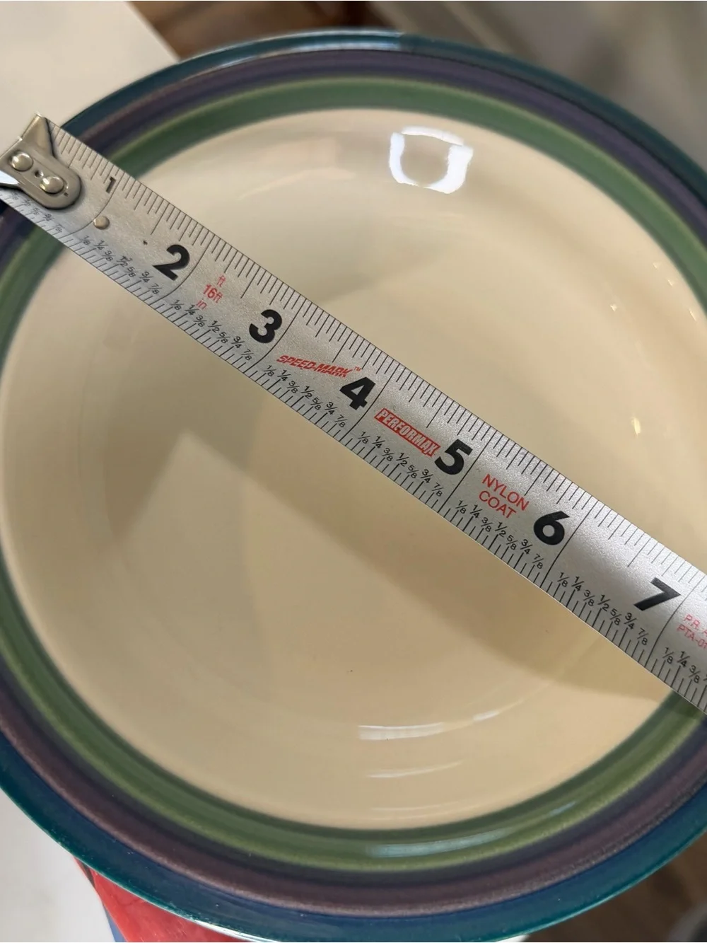 Pfaltzgraff Ceramic soup Bowl in White with Teal, Purple & Green Bands
